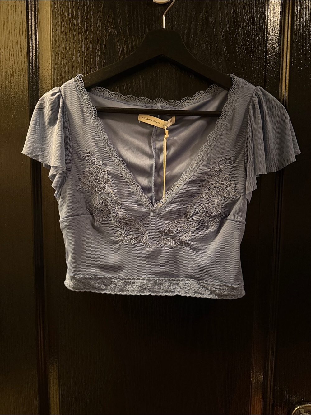 Altar’d State Light Blue Lace-Trim V-Neck Crop Top